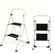 Wholesale - WHITE HEAVY DUTY 2-STEP LADDER W/BLK NON-SLIP STEP MATS C/P 6, UPC: 5055493811355